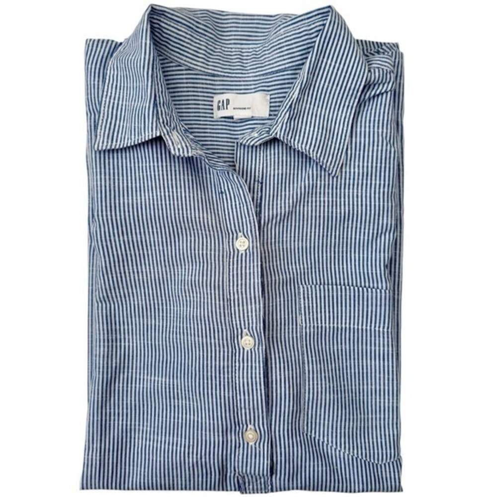 GAP Boyfriend Stripe Cotton Popover Shirt Blue White Small